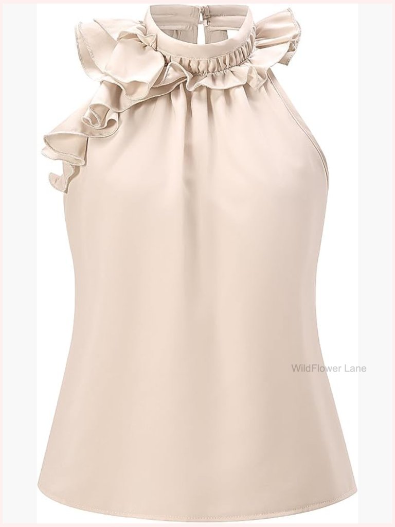 Sleeveless Ruffle Mock Neck Top Asymmetrical Elegant Party Blouse